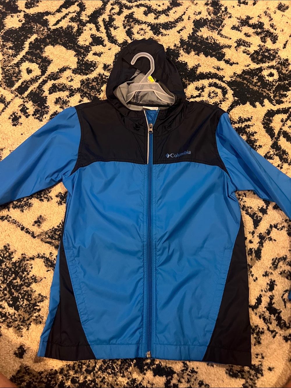 Columbia Blue and Black Hooded Windbreaker Jacket